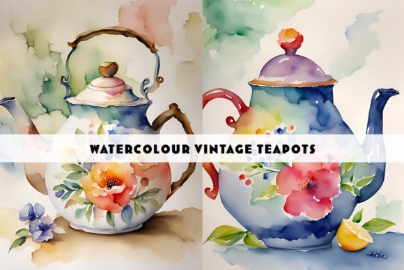 Charming Vintage Tea Pots Watercolour for Timeless Design