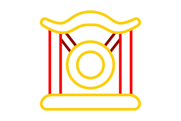 Chinese New Year Icon Gong Line Color: Festive Vector Art for Designers