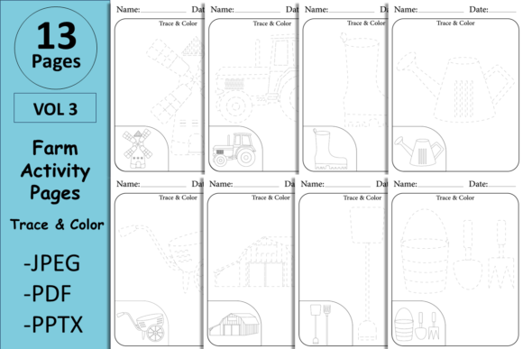 Farming Tools Worksheets: Trace & Color for Creative Learning