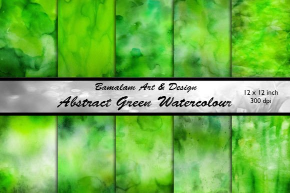 Lush Abstract Green Watercolour: 10 Digital Backgrounds