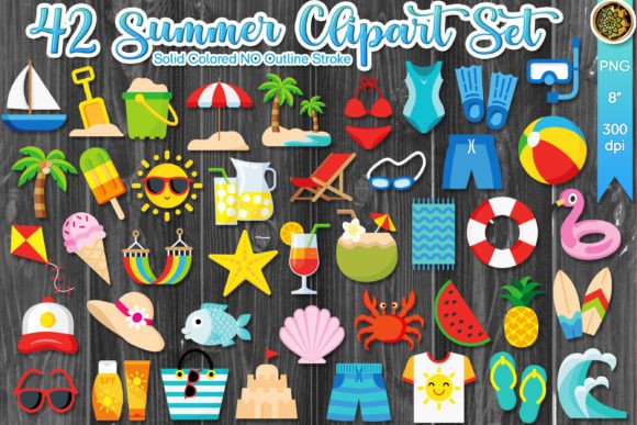 Summer Clipart Color NO Outline Stroke: Vibrant Design Assets