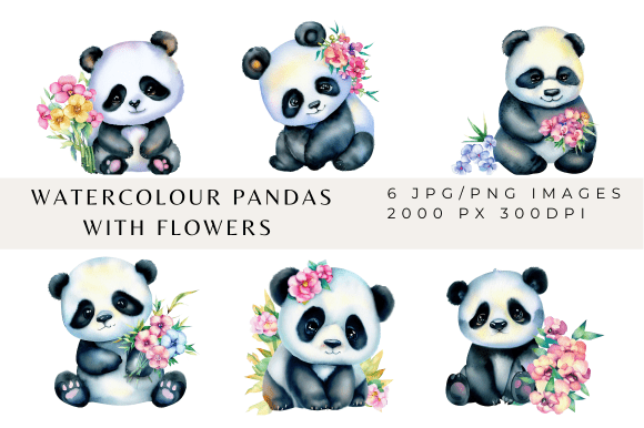 Watercolour Pandas and Flowers: Adorable Design Assets