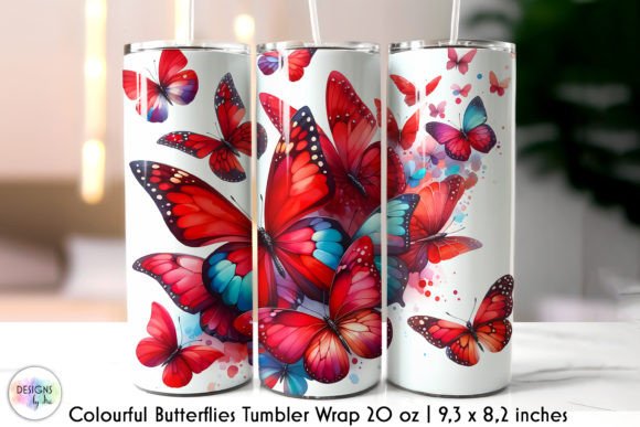 Watercolour Red Butterflies Tumbler Wrap: A Design Asset That Flutters with Life