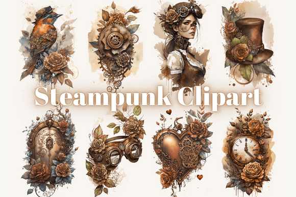 Watercolour Steampunk Clipart: Artistic Designs for Makers